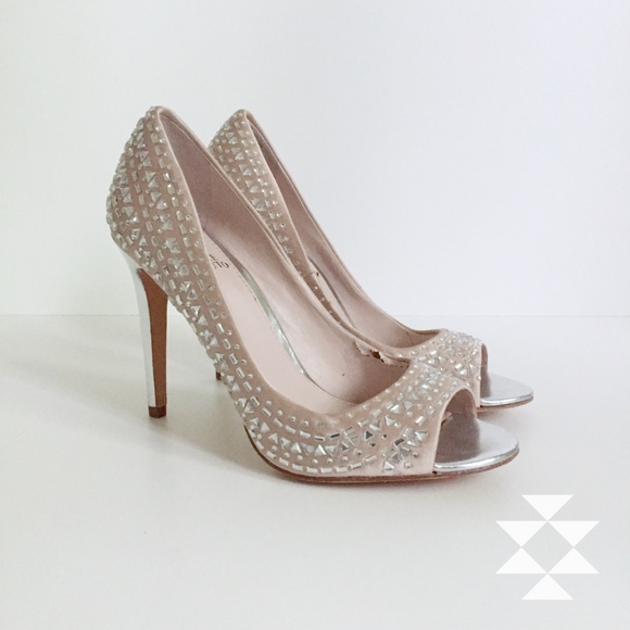 Vince Camuto Shoes - Vince Camuto Blush Pink Rhinestone Peep Toe Heels
